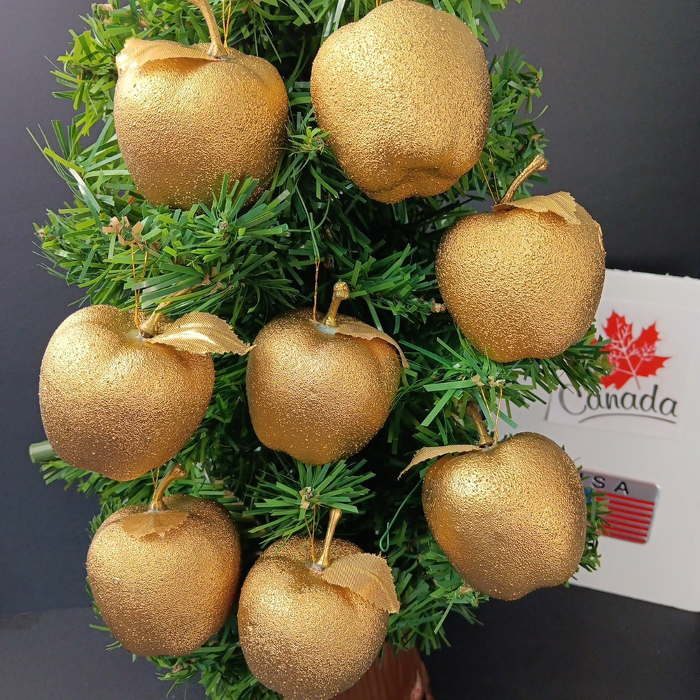 Golden Apple Christmas Ornaments Set Of 8pcs Plastic With Leaf CN